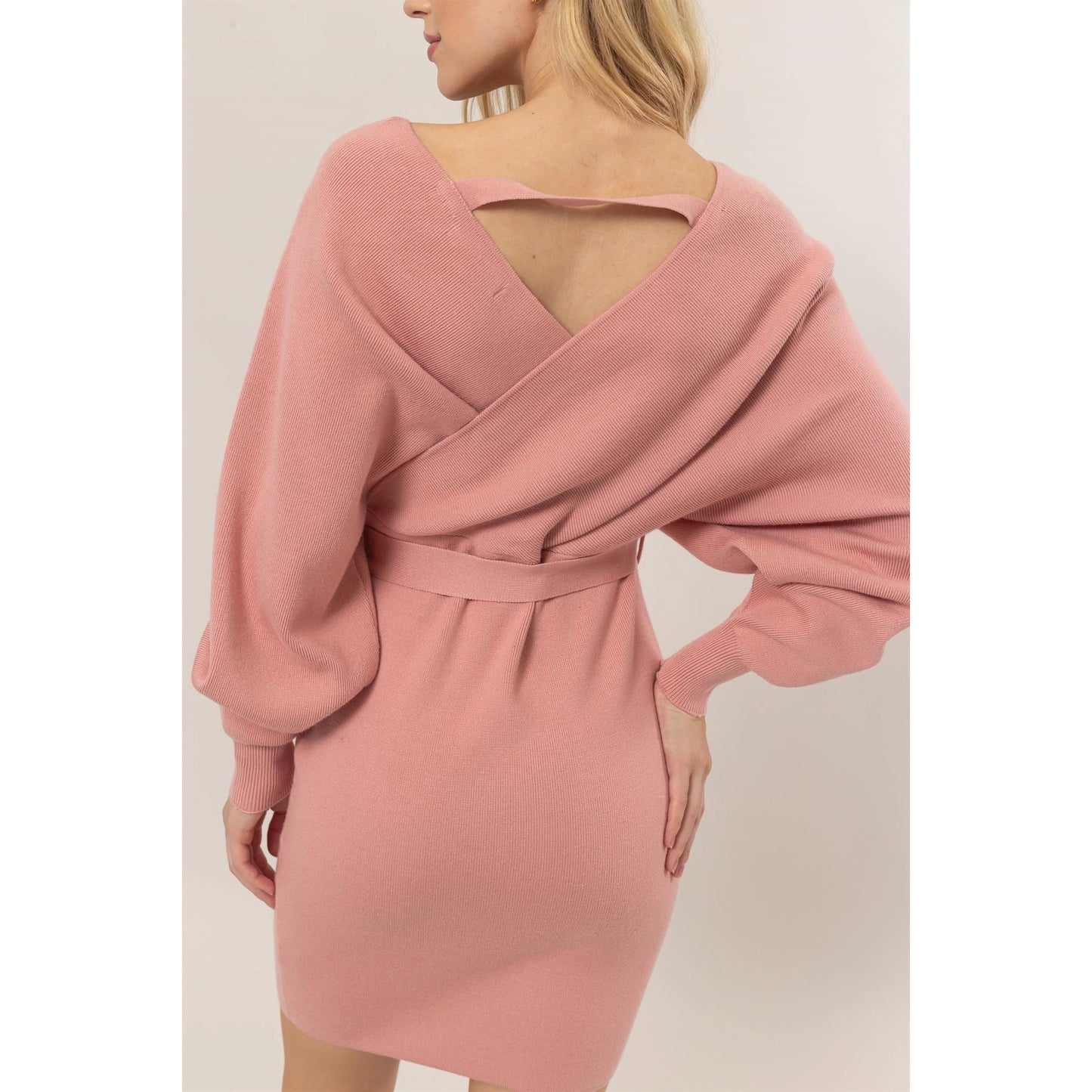 Knit Surplice Belted Mini Dress