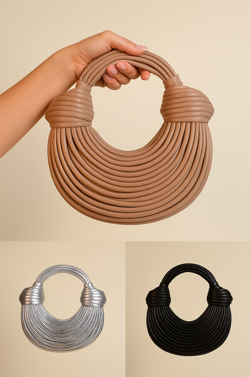 ✨ The Sculptural Trio – Black, Metallic & Brown ✨