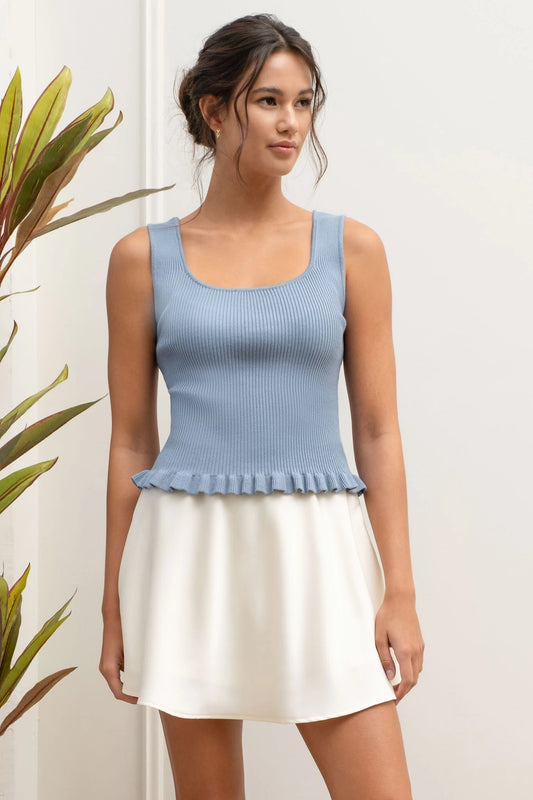 Ribbed Peplum Knit Tank Top