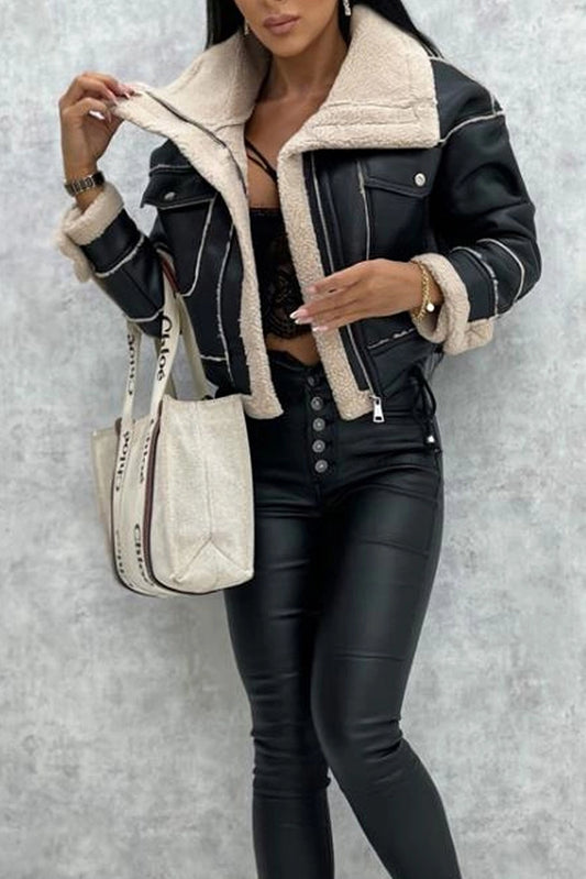 Faux Leather Sherpa Jacket