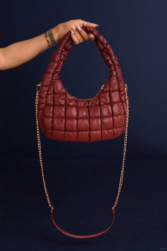 On A Cloud Purse - Quilted Puffer Shoulder Bag – Wine Red