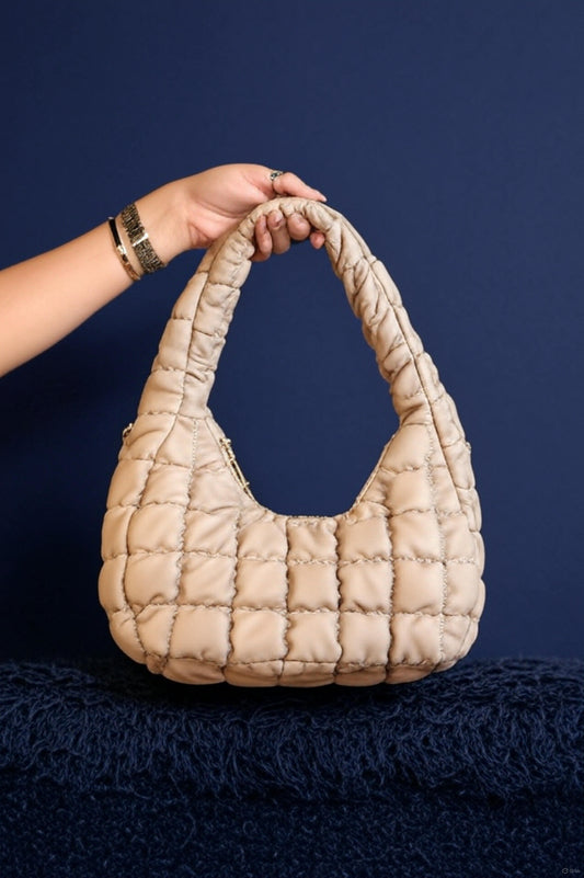 On A Cloud Purse - Quilted Puffer Shoulder Bag – Light brown