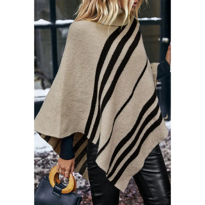 Striped High-Neck Knit Poncho