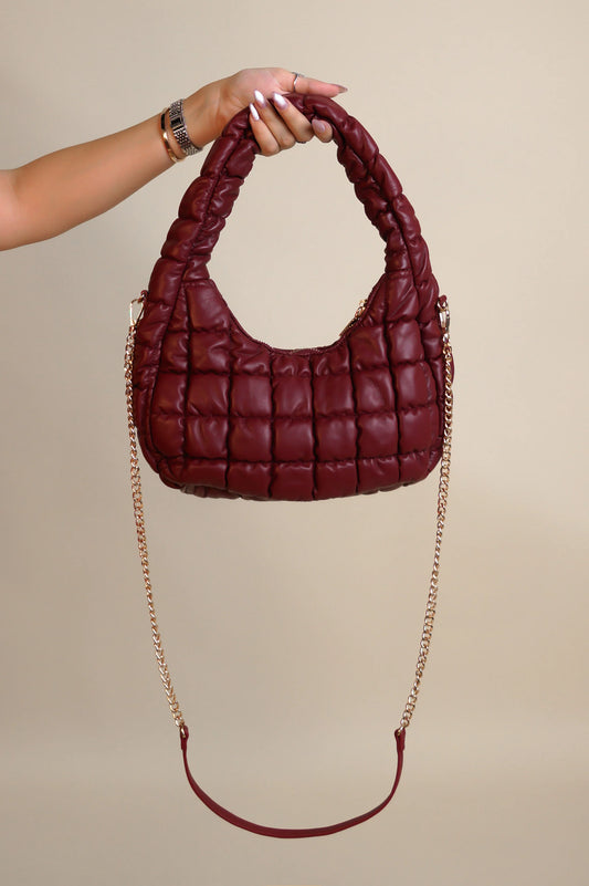 On A Cloud Purse - Quilted Puffer Shoulder Bag – Wine Red