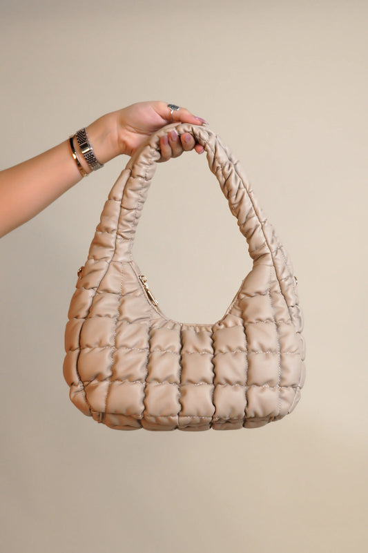 On A Cloud Purse - Quilted Puffer Shoulder Bag – Light brown