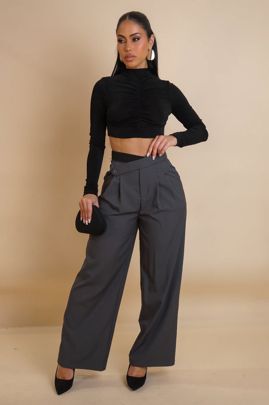 Workaholic Pants. Charcoal Tailored Wide-Leg Pants