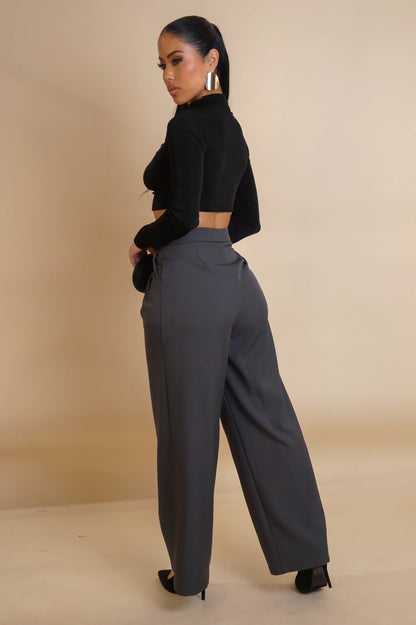 Workaholic Pants. Charcoal Tailored Wide-Leg Pants