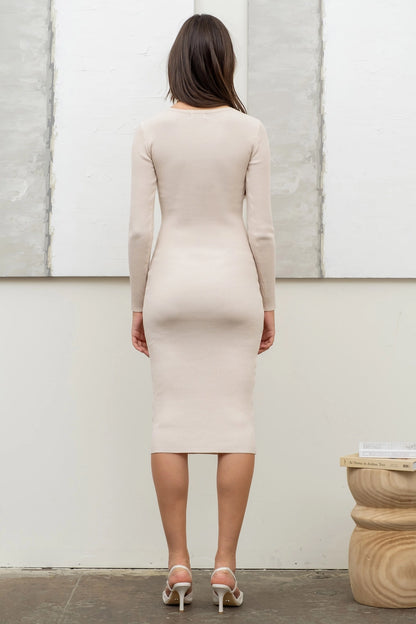 Henley Sweater Knit Long Sleeve Midi Dress